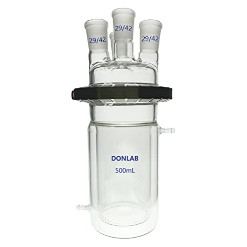 דונלאב ריאה-0100 500 מיליליטר בקבוק קומקום תגובה גלילי דו שכבתי עם מהדק וכיסוי, מפרקים מסוג 4 צוואר 29/42 מרכז-29/42 צוואר