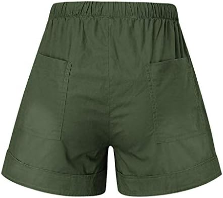 מכנסיים קצרים מזדמנים של נשים מקצרות קיץ מותניים אלסטיים נוחים בצבע טהור מכנסי מכנסי חוף קצרים עם כיסים