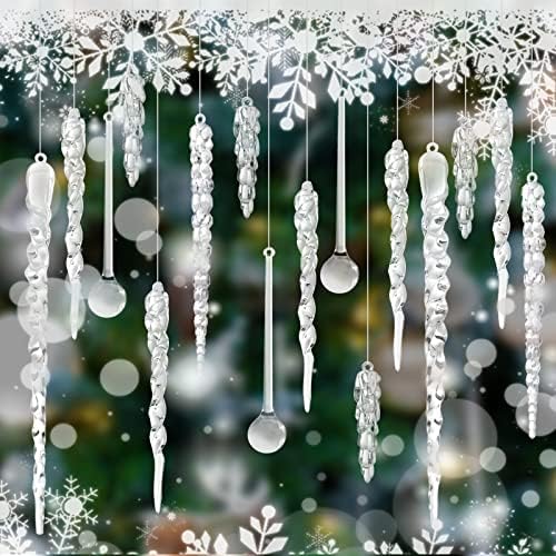 41 יחסי גבי קריסטל קישוטי חג המולד לקישוטים לעץ חג המולד נקה קרחיות פתית שלג אקריליקית תלויה קרח קרח עם קו קריסטל לקישוטים