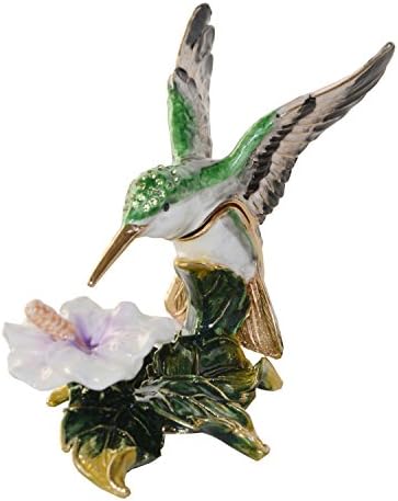 Mixdom Hummingbird on Faberge eg תיבת Trinket תיבת תכשיטים קופסת דקורטיבית צבועה ביד עם טבעת מכסה צירים מחזיק עגיל ציפור