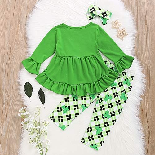תינוקת תינוקת סנט פטריק תלבושות פעוטות פרעול שרוול פעמון שמלה עליונה+מכנסי תלתן+סט 3 יחידות בגדים