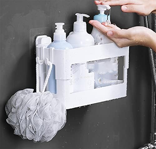 מארגן אחסון מתלה אמבטיה MGO סל פלסטיק רכוב קיר ללא ציפורניים עם מתלה ניקוז קל לבן למטבח אמבטיה כבד חובה שטח חוסך פשוט