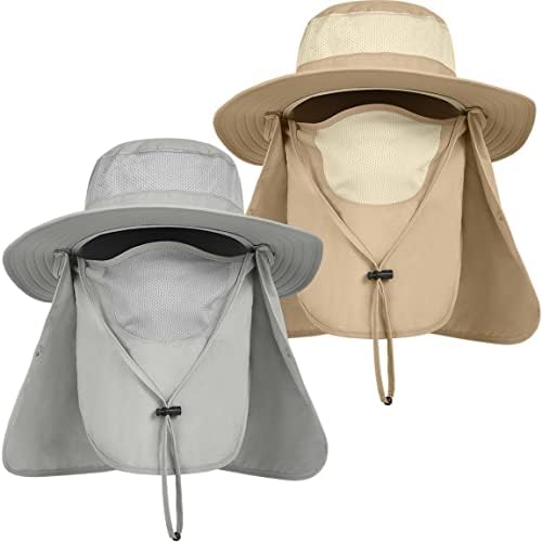 גברים של חיצוני שמש כובע עם פנים צוואר דש הגנה רחב שוליים דיג כובע לטיולים ספארי גינון עד 50+