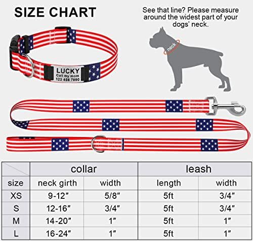Taglory צווארוני כלבים מותאמים אישית לכלבים קטנים במיוחד, צווארוני כלבי דגל אמריקאים עם רצועה תואמת, צווארון מותאם