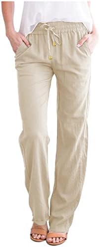 Wybaxz 2023 מכנסי פשתן כותנה לנשים מכנסי כותנה מותניים גבוהים מכנסי פשתן רזים מכנסי פשתן לנשים רופפות בכושר מזדמן