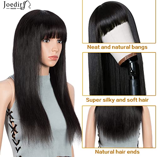 ג ' ודיר שיער שיער טבעי פאה עם פוני 20 אינץ ארוך שחור ישר ברזילאי לא מעובד שיער טבעי מכונת עשתה פאה עבור נשים