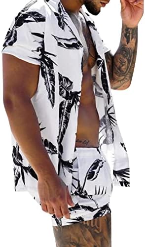 Weuie Slim מתאים לגברים מכנסיים מודפסים חוף גברים חוף 2 חלקים שרוול ומכנסיים קצרים בקיץ פרחים לחליפות גברים