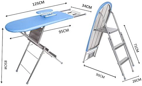 רב תכליתי גיהוץ שולחן, חיזוק מתכת גיהוץ שולחן בית שינה מלון יכול לשמש כמו מתקפל סולם / כחול/125 * 34 * 85 ס מ