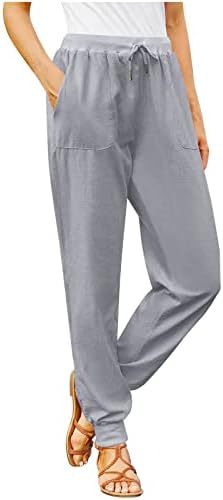 מכנסי פשתן כותנה קיץ של נשימות 2023 עניבת משיכה מזדמנת רכה מותניים אלסטיים רופפים כיסים מכנסיים מכנסיים