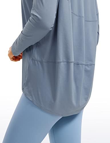 CRZ יוגה נשים UPF 50+ חולצות שרוול ארוכות משקל קל משקל צפחה כחול גדול