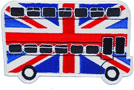 אבק גרפי בבריטניה מאמן האוטובוסים של בריטניה לונדון ברזל רקום על טלאי אפליקציות תרמיל תרמיל תרמיל קמפינג מסע תיירות