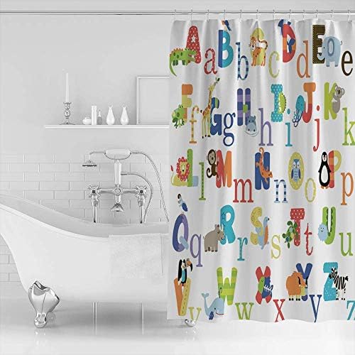 גלריית האמנות של יהו ABC ABC אלפבית אטום למים וילון מקלחת אמבטיה פוליאסטר 66 x 72