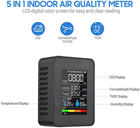 צג איכות אוויר שחור מקורה CO2 מטר דיגיטלי TVOC HCHO צג למשרד הביתי