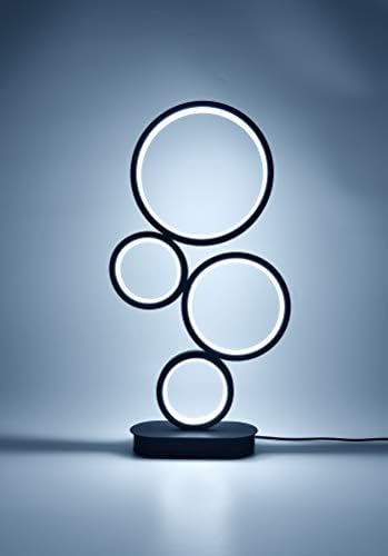 מנורת שולחן לד ניתנת לעמעום 4 מעגלים, מנורה עגולה מודרנית, תאורה עכשווית בעיצוב ייחודי, אור מתכוונן בצבע, 12 וואט, שחור, סט