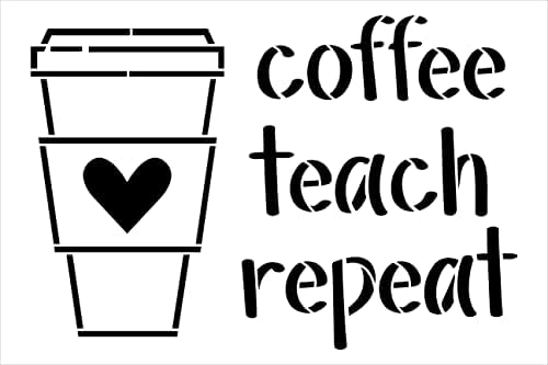 קפה ללמד חוזר סטנסיל על ידי סטודיו12 / קרפט עשה זאת בעצמך בכיתה דקור / צבע מורה עץ סימן / לשימוש חוזר מיילר תבנית /