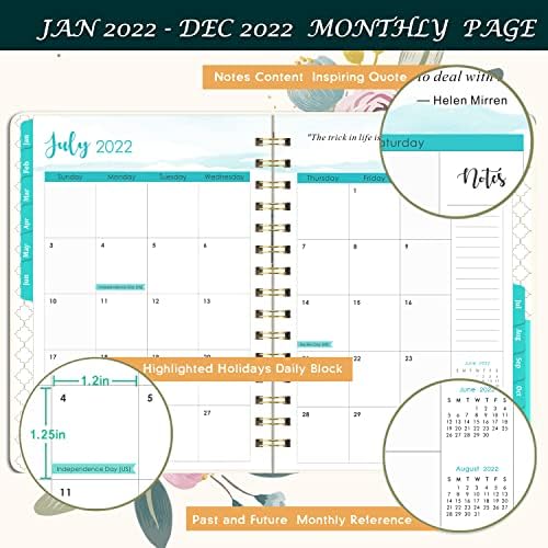 2022 מתכנן - מתכנן שבועי וחודשי מינואר 2022 - דצמבר 2022, 6.4 x 8.5, מתכנן לוח שנה 2022 עם סגירה אלסטית, כרטיסיות חודשיות,