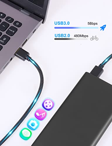 Canwupon USB 3.0 A לכבל זכר 10ft - USB -A 5GBPS כבל העברת נתונים, ליבת נחושת, מחבר מצופה זהב דו צדדי, שכבת מיגון ניילון,