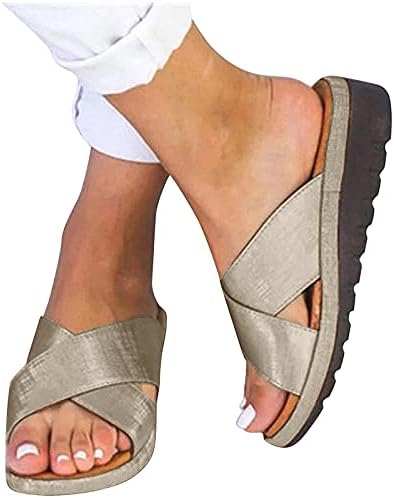נשים של שקופיות קיץ סנדלי עם קשת קומפי פלטפורמת סנדלי נעליים יומיומיות נעל להחליק על עם נוח קשת תמיכה
