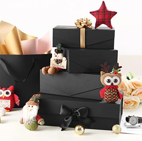קופסת מתנה של ג 'ינמינג 7. 5 על 7.5 על 3 אינץ', קופסת מתנה עם מכסה, קופסת מתנה שחורה, קופסת שושבין החתן, קופסת מתנה מתקפלת