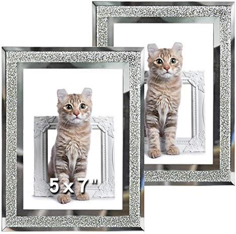 מסגרת תמונה של 5x7 זכוכית מסגרת קצה המראה של נוצץ לסט השולחן של 2 של 2