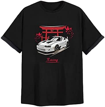 Gorglitter's Men's Graphic Car Print T חולצה עם שרוול קצר עגול