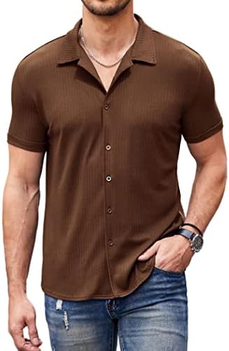 כפתור גברים קואופנדי למטה חולצות שרוול קצר חולצה סרוגה חולצה קובנית רזה