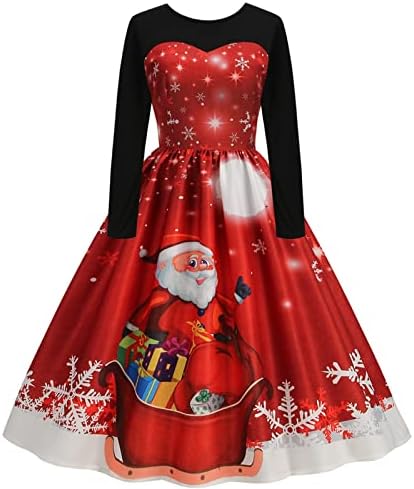 נשים של מזדמן נדנדה שמלת צבע בלוק ארוך שרוול קלאסי שמלת גברת קלאוס תלבושות חג המולד תלבושות מסיבת חג שמלה
