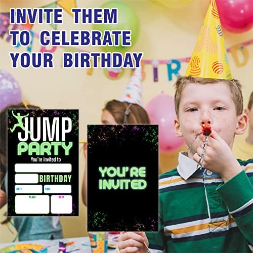 הזמנות ליום הולדת למסיבת קפיצה, זוהר לטרמפולינה מסיבת יום הולדת כרטיסי הזמנה （20 ספירת) עם מעטפות, מילוי כרטיסי הזמנה בסגנון