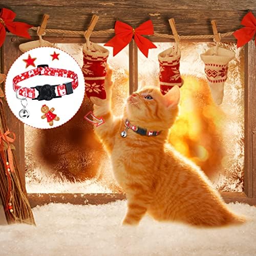 12 יח 'צווארון חתול חג המולד חג המולד חג ההודיה צווארון חתול עם פעמון צווארון חיית מחמד מתכווננת עם איש זנגוויל