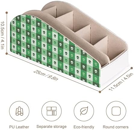 פרצופים חייזרים ריבועים ירוקים מחזיק בשלט רחוק קופסת מארגן עור PU עם 6 תאים קופסת אחסון לחדר שינה בסלון