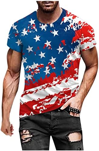 דגל אמריקאי נלהב מודפס חולצות T לגברים צוואר עגול מזדמן שרוול קצר פטריוטי טי פטריוטי אתלטי 4 ביולי חולצת טשט