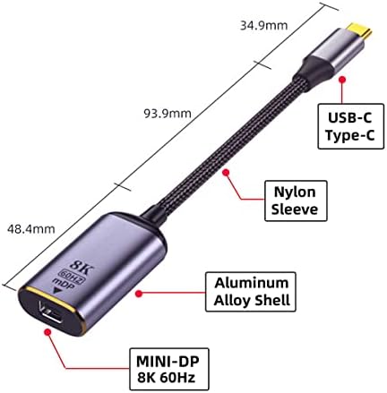 CY USB C ל- MINI DISPLAYPORT מתאם, USB4 סוג C מקור ל- MINI DP DISPLAYPORT תצוגת כבלים נשי תצוגה 8K 60Hz UHD 4K צג תצוגות