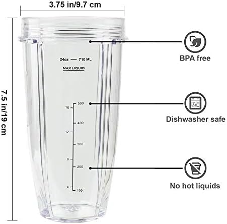 כוסות בלנדר לנינג'ה בלנדר, כוס 24oz עם מכסי SIP & Seal, תואמים ל- Nutri Ninja Auto IQ Blenders Blenders BL450
