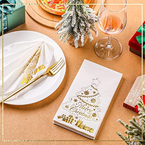 Hotop 200 חבילות מפיות לחג המולד כסף זהב נייר נייר חד פעמי למגבות קוקטייל עץ אורח מפית דקורטיבית אספקה ​​למסיבת ארוחת ערב חורפית,