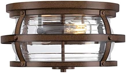 תאורת ווסטינגהאוס 6112600 וות 'רבי 14 אינץ' כפרי / אומנויות ומלאכות תאורת תקרה חיצונית עם שני אורות, גימור ברנווד, זכוכית