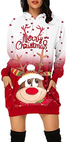 קפוצ ' ונים שמלה לנשים החג שמח סלעית שמלה מזדמן ארוך שרוול טוניקת סוודר סווטשירט שמלה עם כיס