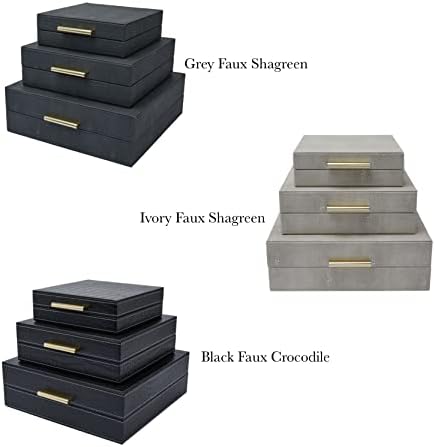 סט של 3 יחידות קופסות אחסון, קינון תכשיטי קופסות עם לייט זהב מתכת ידית, קופסות דקורטיביות, גברים אבזר ארגונית