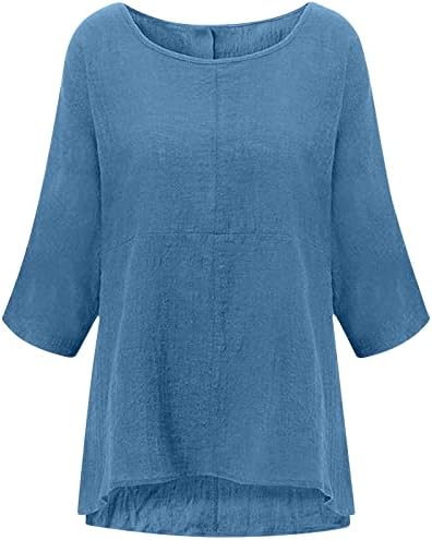 אופנת נשים מוצקה צוואר עגול רופף 3/4 חולצת שרוול חולצות חולצות חולצות רזה רופפות צמרות בסיסיות