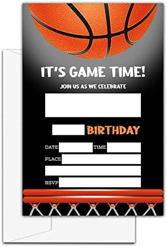 כרטיסי הזמנה למסיבת יום הולדת כדורסל, זה זמן המשחק, 20 כרטיסי הזמנה עם 20 מעטפות, ציוד לקישוט לחגיגת מסיבות