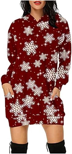 טיקוי הסווטשרט שמלה לנשים 2022, נשים חג המולד סלעית שמלה ארוך שרוול טוניקת חולצות סוודר שמלות עם כיס