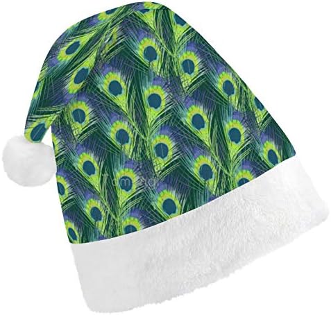 חג המולד סנטה כובע, ירוק טווס עיצוב חג המולד חג כובע למבוגרים, יוניסקס נוחות חג המולד כובעי לשנה חדשה חגיגי