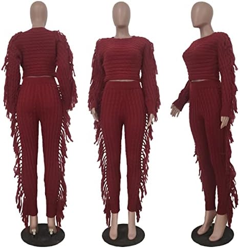 ערכות סוודר קנסון לנשים 2 תלבושות חתיכות סרוגות צבעוניות עם שרוול ארוך שרוול ארוך סוודרים מכנסיים ארוכים.