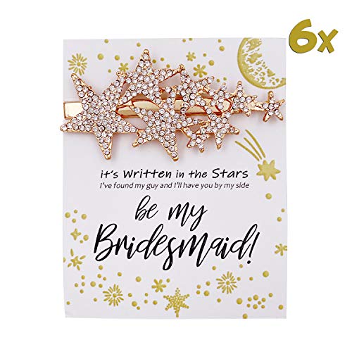 ליזי קיי 6 סטי גלקסי כוכבים זהב שיער קליפים עבור שושבינה הצעת מתנה לחתונה כרית תיבת תג