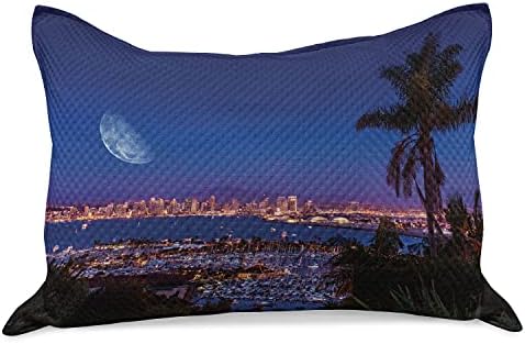כרית כרית סרוג ארהב סרוגה בארהב, סן דייגו קליפורניה ליל עם ירח גדול על יאכטות האופק פנורמה, כיסוי כרית סטנדרטי