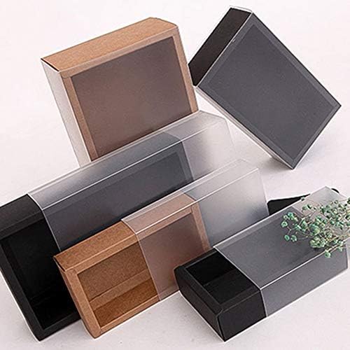 5 מארזים מלבן גדול קופסאות קראפט חומות עם מכסה חלון PVC קופסאות אריזה נוכחות לטובת מסיבות פינוקים