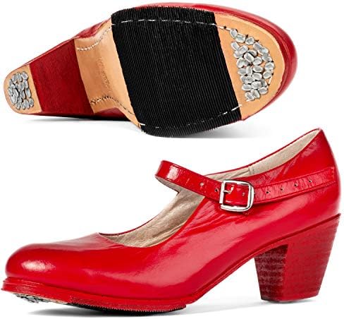 קולוניאלי 225 נעלי ריקוד פלקלוריקו לנשים עם ציפורניים, עקב 2.25 , אדום