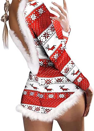 xipcokm נשים בוגרות בוגרות פיג'מה עץ חג המולד מודפס רומפר סרבל סקסית חסרת גב אחד מחלקת חלבון.
