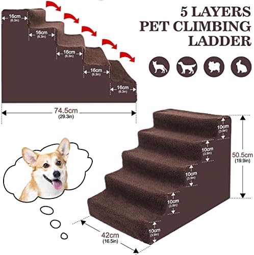 מדרגות כלבים מפלסטיק של קפיקו 3 שכבות/5 שכבות, מדרגות לחיות מחמד רחבות החלקה, רמפת/סולם כלבים עם כיסוי נשלף