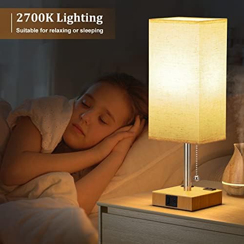 מנורה שליד המיטה עם 3 מצבי צבע-מנורת שולחן לחדר שינה עם יו אס בי ג+יציאות טעינה, 2700 קראט-5000 קראט מנורת