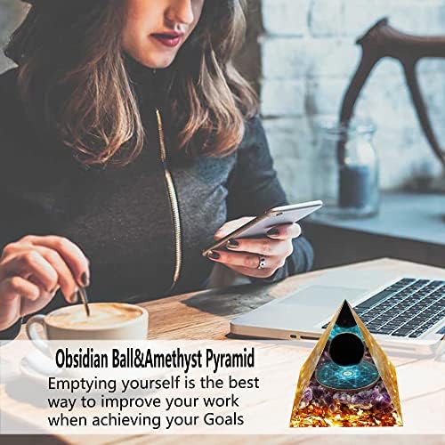 אורגון פירמידה כדור אובסידיאן ואמטיסט מתנת קריסטל נוביאנית פירמידה אורגון להצלחה ריפוי קריסטלים פירמידה ריפוי אבן הגנה